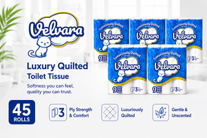 Velvara 45 Rolls 3 Ply Luxury Quilted Toilet Paper Unscented Soft Toilet Tissue